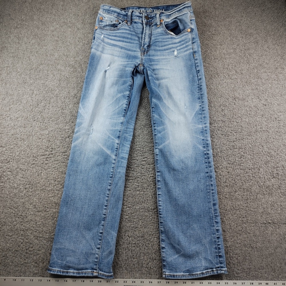 American Eagle Jeans Mens 28x30 Bootcut Blue Airflex+ Distressed EUC